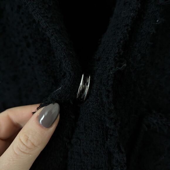 IRO black fringe Aidan boucle cotton collarless classic blazer jacket - Picture 4 of 7